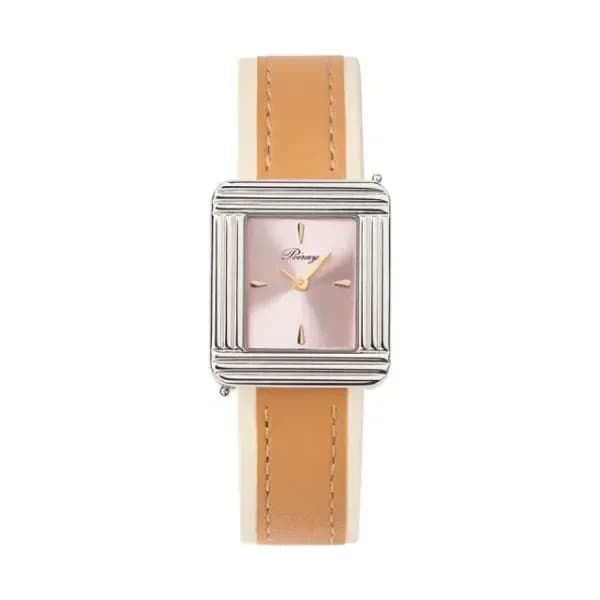 Poiray Montre Poiray Ma Première Acier Cadran Rose Bracelet Veau Sellier Miel