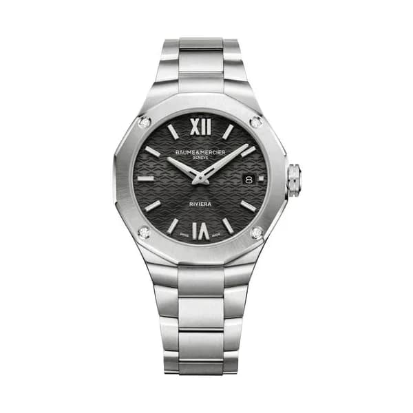 Baume & Mercier Montre Baume et Mercier Riviera quartz cadran noir bracelet acier 36 mm