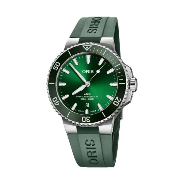 Oris Montre Oris Plongée Aquis Date Calibre 733 automatique cadran vert bracelet caoutchouc vert 41,5 mm