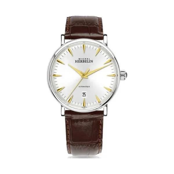 Michel Herbelin Montre Herbelin Inspiration Automatique Cadran Argent Bracelet Cuir - 1647/T11MA