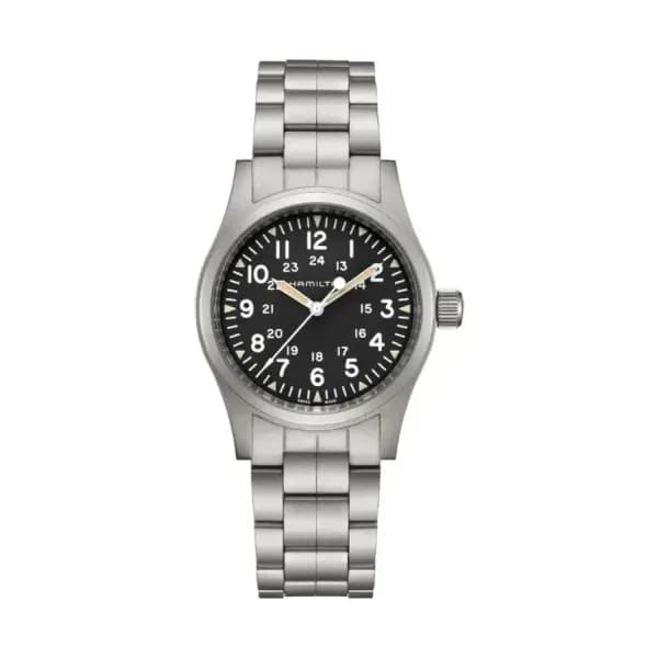 Hamilton Montre Hamilton Khaki Field Mechanical Mechanical Cadran Noir Bracelet Acier 38 mm