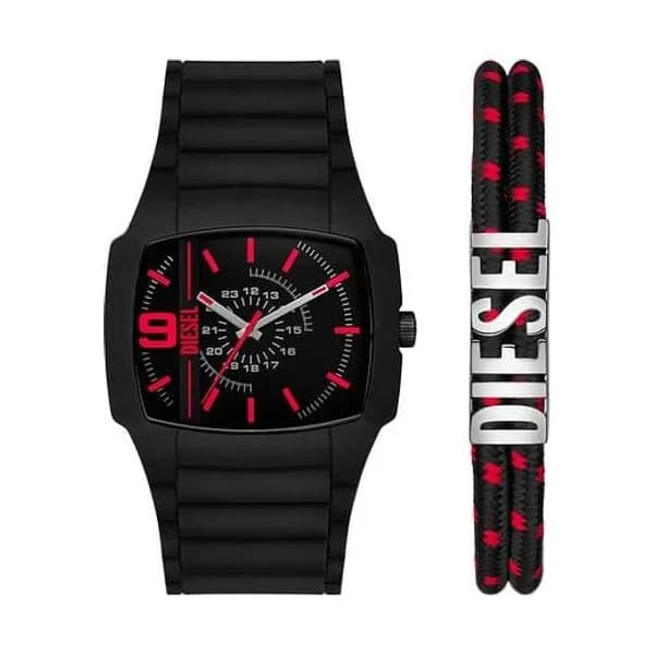 Diesel Coffret Homme DIESEL Montre en Silicone Noir Etanche et Bracelet