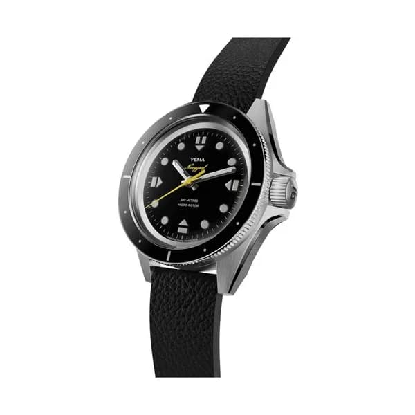 Yema Montre Yema Navygraf Slim CMM.20 automatique cadran noir bracelet cuir noir 39 mm