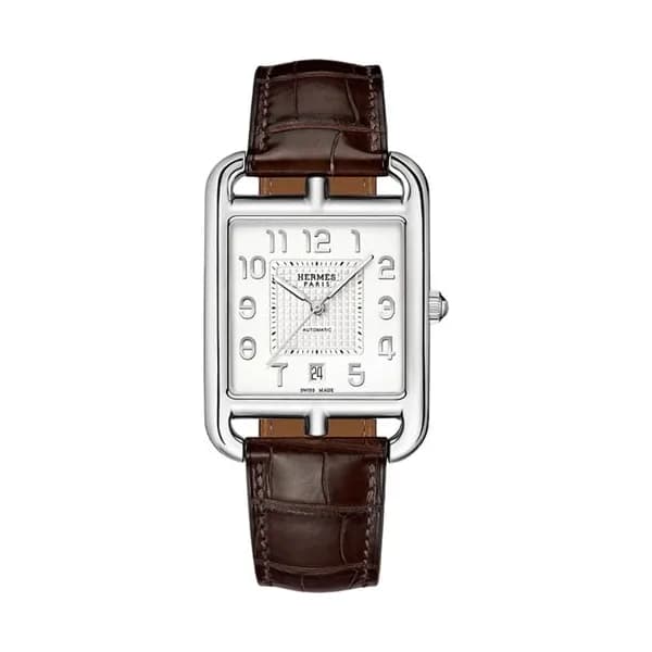 Hermès Montre HERMÈS Cape Cod Automatique Manufacture cadran argenté bracelet cuir marron 41 mm