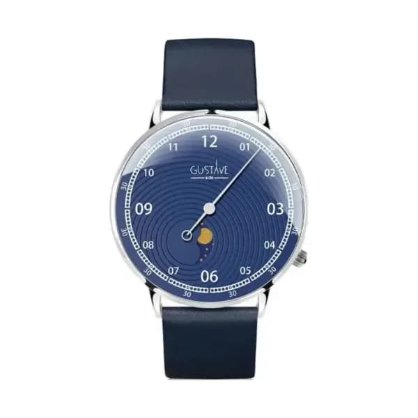 Gustave & Cie Montre 12H Georges Argent & Bleu Cuir Bleu Océan 40mm