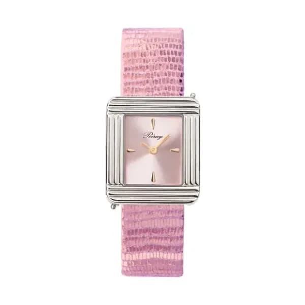 Poiray Montre Poiray Ma Première Acier Cadran Rose Bracelet Chèvre Rose