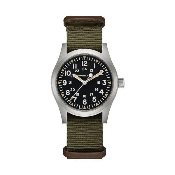 Hamilton Montre Hamilton Khaki Field mécanique à remontage manuel cadran noir bracelet textile vert 42 mm