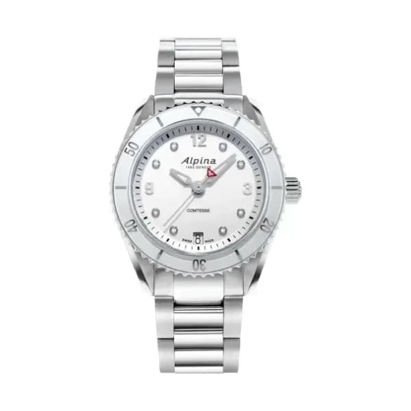 Alpina Montre Alpina Comtesse Sport Quartz Cadran Argent Bracelet Acier