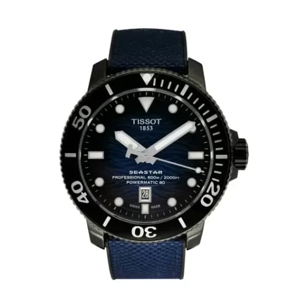 Daniel Gérard Montre Occasion Tissot Seastar 1000 Powermatic 80 bracelet nato cadran bleu