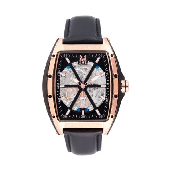 Montignac Montre Automatique Montignac Collection Tonneau en Cuir Noir