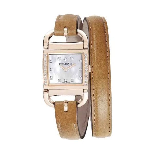 Pequignet E. Montre Pequignet Attellage Quartz - Cadran Nacre Blanc - Bracelet Marron Clair - 5896509CD-DTCMC