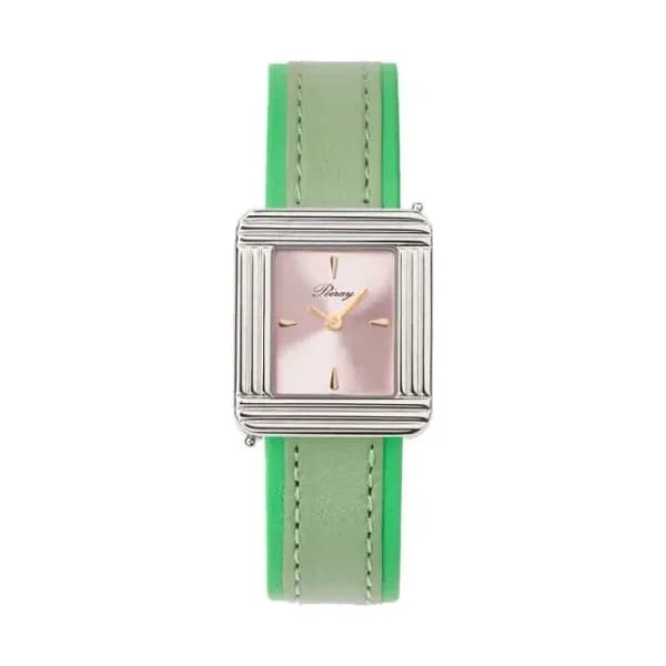 Poiray Montre Poiray Ma Première Acier Cadran Rose Bracelet Veau Sellier Olive