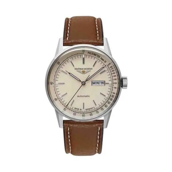 Bauhaus Montre Bauhaus Aviation G38 Automatique Cadran Beige Bracelet Cuir - 23665