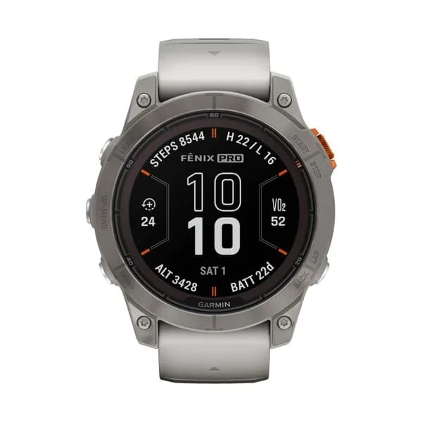 Garmin Montre Garmin Fénix 7 Pro Sapphire Solar Edition Titane bracelet silicone gris et orange 47 mm