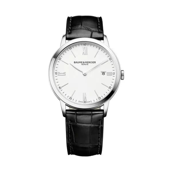 Baume & Mercier Montre Baume et Mercier Classima quartz cadran blanc bracelet cuir veau noir 40 mm