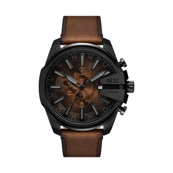 Diesel Montre Diesel Collection Mega Chief Slim en Cuir Marron