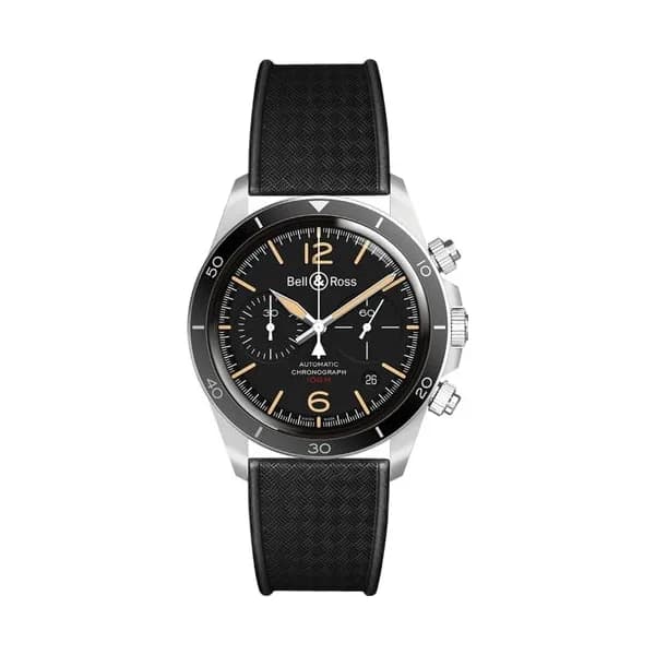 Bell & Ross Montre Bell &amp; Ross BR V2-94 Steel Heritage automatique cadran noir bracelet caoutchouc 41 mm