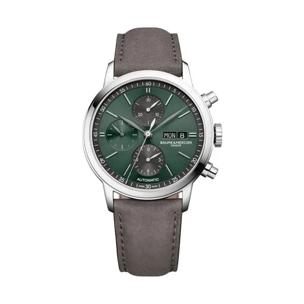 Baume & Mercier Montre Baume et Mercier Classima Chronographe automatique cadran vert bracelet cuir gris 42 mm