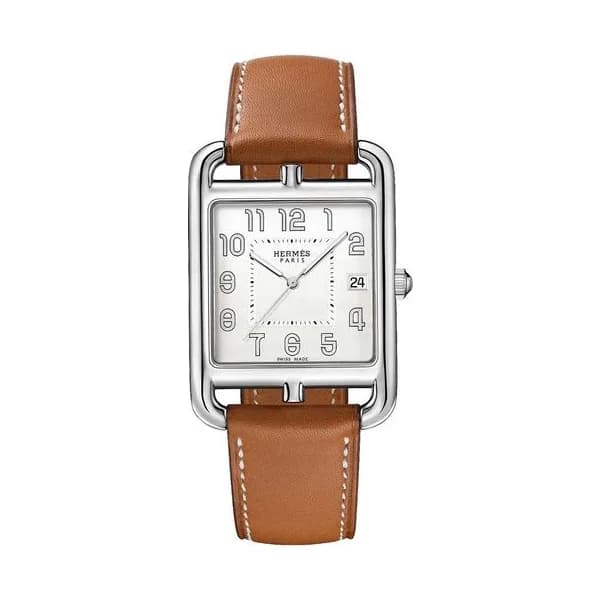 Hermès Montre HERMÈS Cape Cod quartz cadran argenté bracelet cuir marron 41 mm