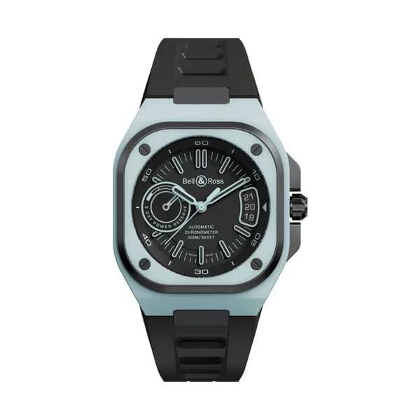 Bell & Ross Montre Bell &amp; Ross BR X5 Blue Lum automatique cadran noir bracelet caoutchouc noir 41 mm
