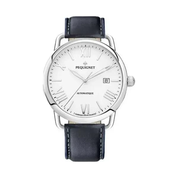Pequignet Montre Equus Cadran Blanc Origine 4755413 cuir bleu