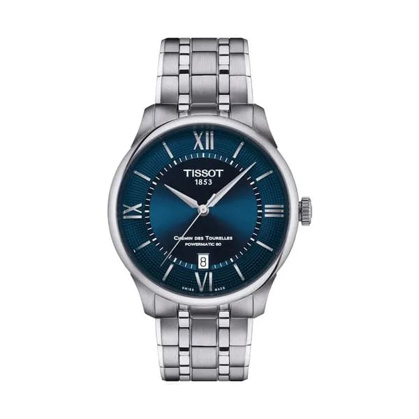 Tissot Montre Tissot T-Classic Chemin des Tourelles Powermatic 80 cadran bleu bracelet acier 39 mm
