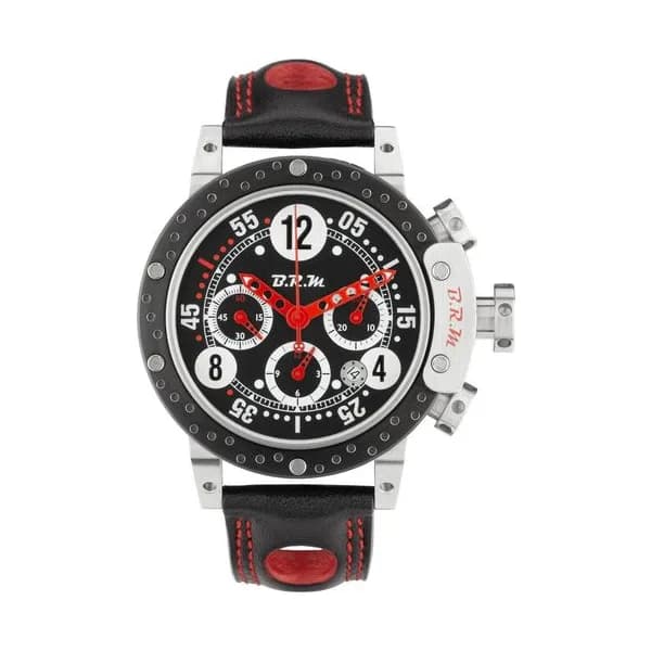 B.R.M Montre BRM DDF12 automatique titane cadran noir bracelet cuir noir 44 mm