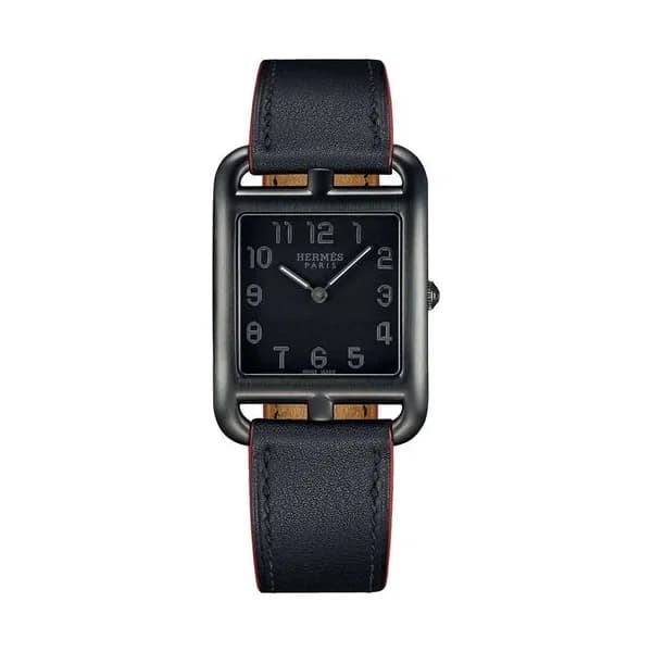 Hermès Montre HERMÈS Cape Cod Grand Modèle PVD noir quartz cadran noir bracelet cuir noir 29 mm