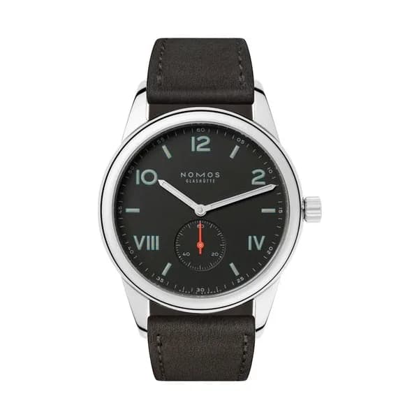 Nomos Montre NOMOS Club Campus 38 mécanique cadran noir bracelet cuir anthracite 38,5 mm