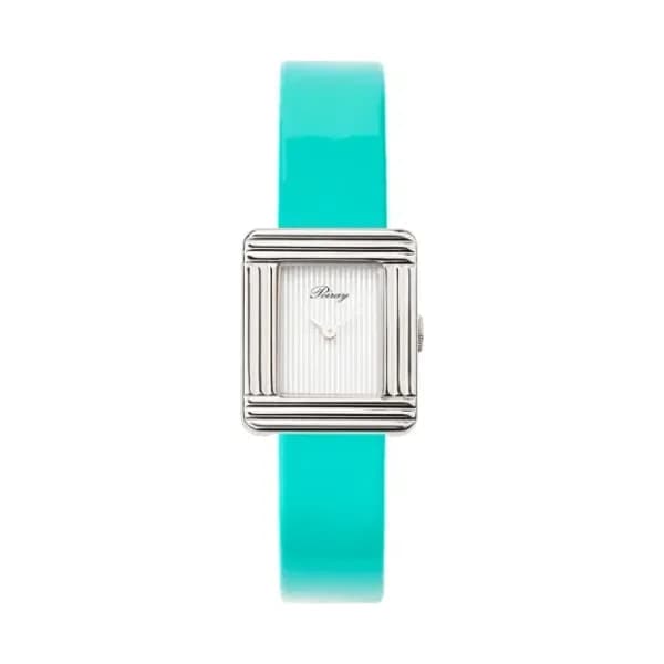 Poiray Montre Poiray Ma Première Mini Acier Cadran Ligné Bracelet Veau Vernis Turquoise