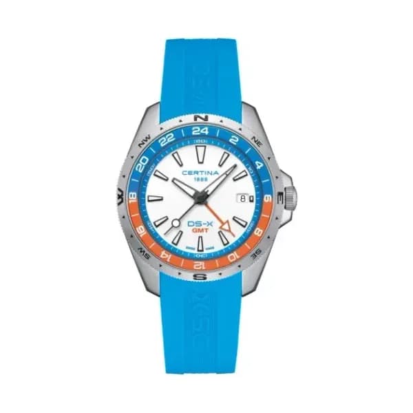 Certina Montre Certina DS-X GMT Quartz Cadran Blanc Bracelet Caoutchouc Bleu