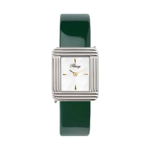 Poiray Montre Poiray Ma Première Cadran Blanc Texturé Bracelet Veau Vernis Vert