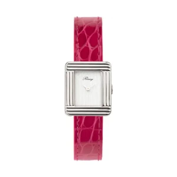 Poiray Montre Poiray Ma Première Mini Acier Cadran Ligné Bracelet Alligator Rose