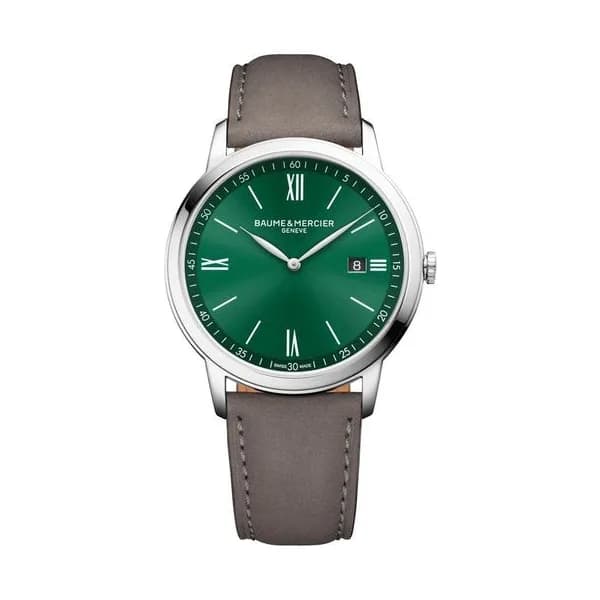 Baume & Mercier Montre Baume et Mercier Classima quartz cadran vert bracelet cuir brun 42 mm