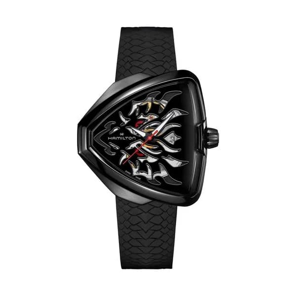 Hamilton Montre Hamilton Ventura Elvis80 Skeleton PVD Noir automatique cadran noir bracelet caoutchouc noir 42,50 x 44,60 mm