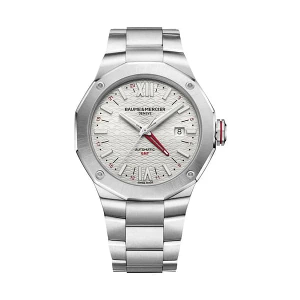 Baume & Mercier Montre Baume et Mercier Riviera GMT automatique cadran argent bracelet acier 42 mm