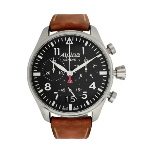 Daniel Gérard Montre Occasion Alpina Startimer Pilot Chronographe Cadran Noir Bracelet Cuir
