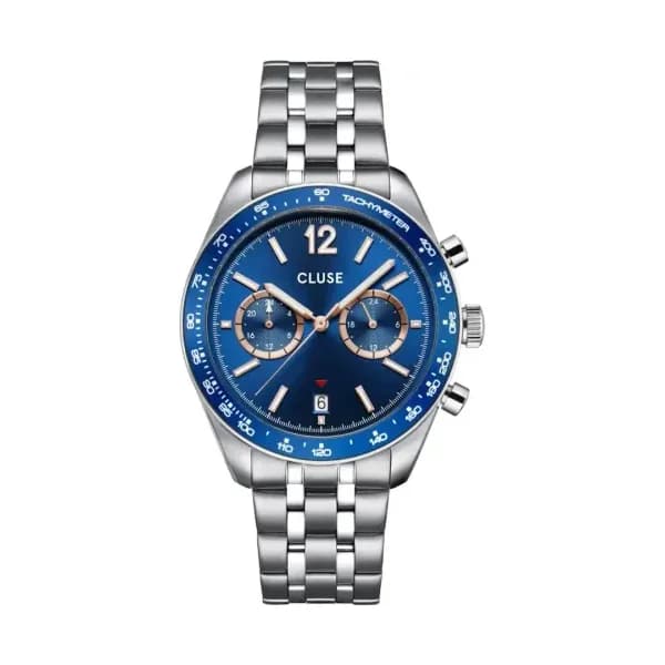 Cluse Aravis Dual Timer Watch Steel, Blue, Silver Colour