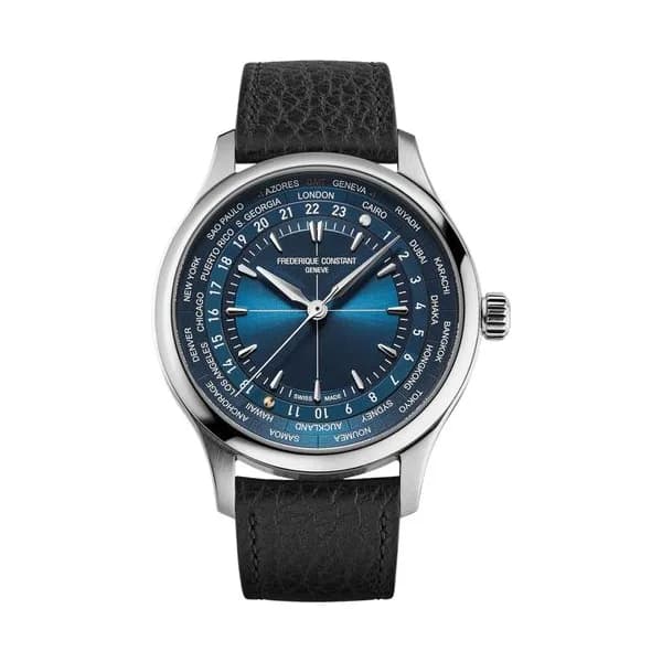 Frédérique Constant Montre Frédérique Constant x Watch Angels Classics Worldtimer automatique cadran bleu bracelet cuir 40 mm