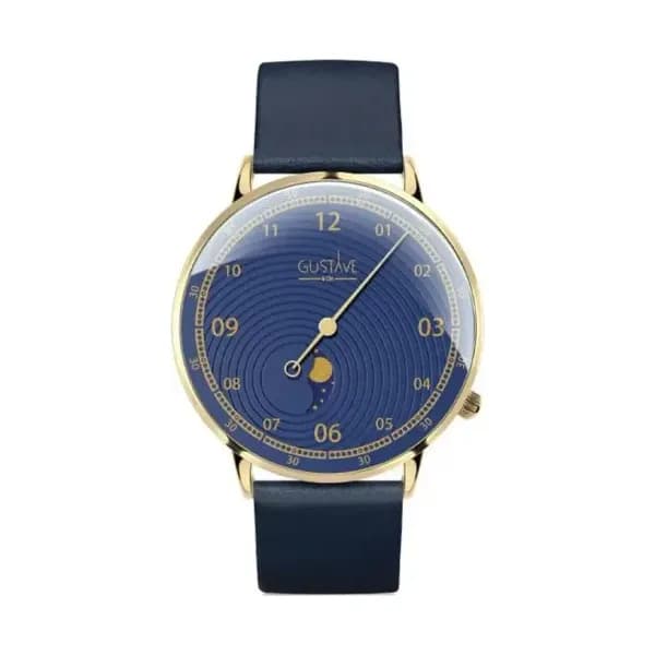 Gustave & Cie Montre 12H Georges Or & Bleu Cuir Bleu Océan 40mm