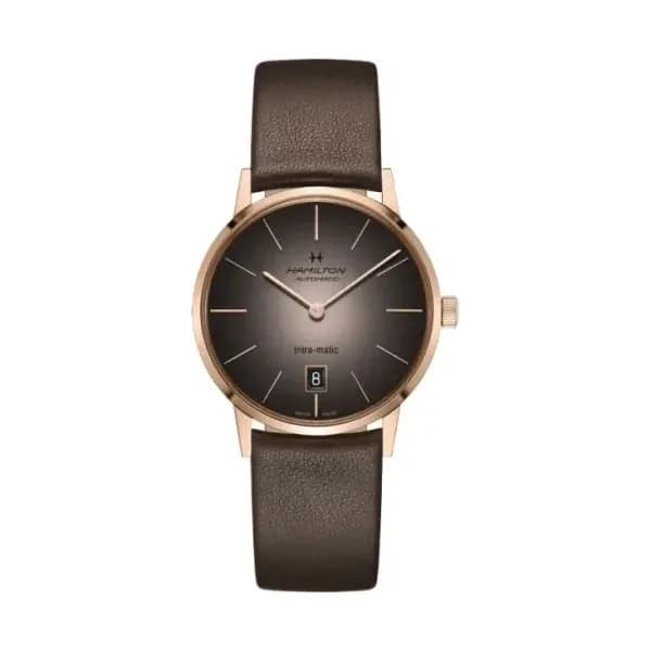 Hamilton Montre Hamilton American Classic Intra-Matic Automatique Cadran Brun Bracelet Cuir 38 mm