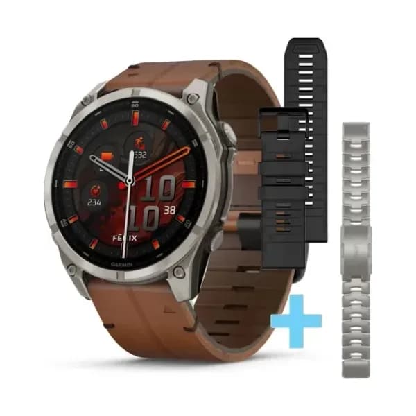 Garmin Montre Garmin Fenix 8 47mm AMOLED Sapphire Titane Bracelet Cuir + Titane + Silicone