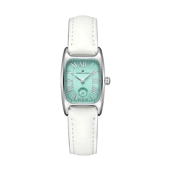 Hamilton Montre Hamilton American Classic Boulton Small Second M quartz cadran vert bracelet cuir blanc 23,5 x 27,4 mm