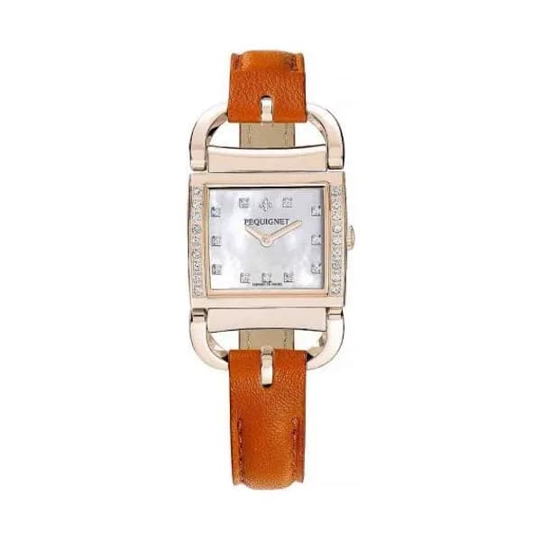 Pequignet E. Montre Pequignet Attellage Quartz - Cadran Nacre Blanc - Bracelet Orange - 5896509CD-CO