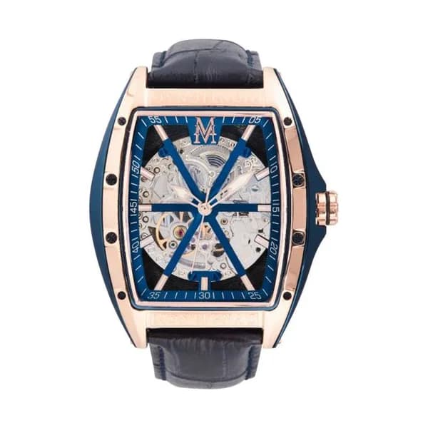 Montignac Montre Automatique Montignac Collection Tonneau en Cuir Bleu