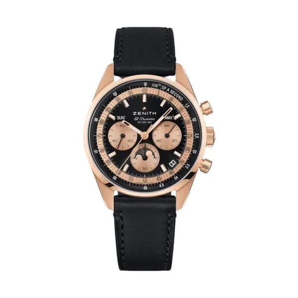Zenith Montre Zenith Chronomaster Original Triple Calendar El Primero Or rose cadran noir bracelet cuir 38 mm