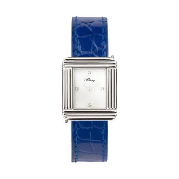 Poiray Montre Poiray Ma Première Cadran Blanc Serti Bracelet Alligator Bleu