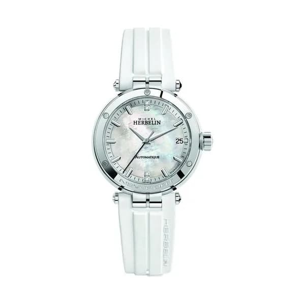 Michel Herbelin Montre Michel Herbelin Newport automatique cadran nacre bracelet caoutchouc blanc 35 mm