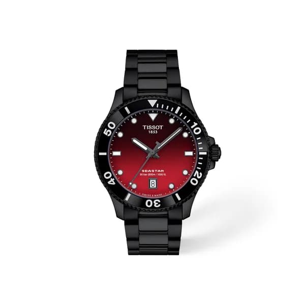Tissot Montre Tissot Seastar 1000 PVD Noir quartz cadran rouge dégradé bracelet acier PVD noir 40 mm