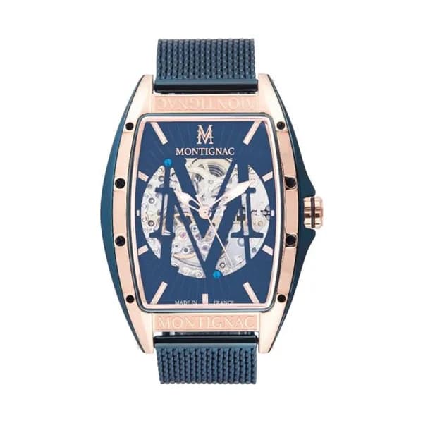 Montignac Montre Automatique Montignac Collection Tonneau en Acier et PVD Bleu